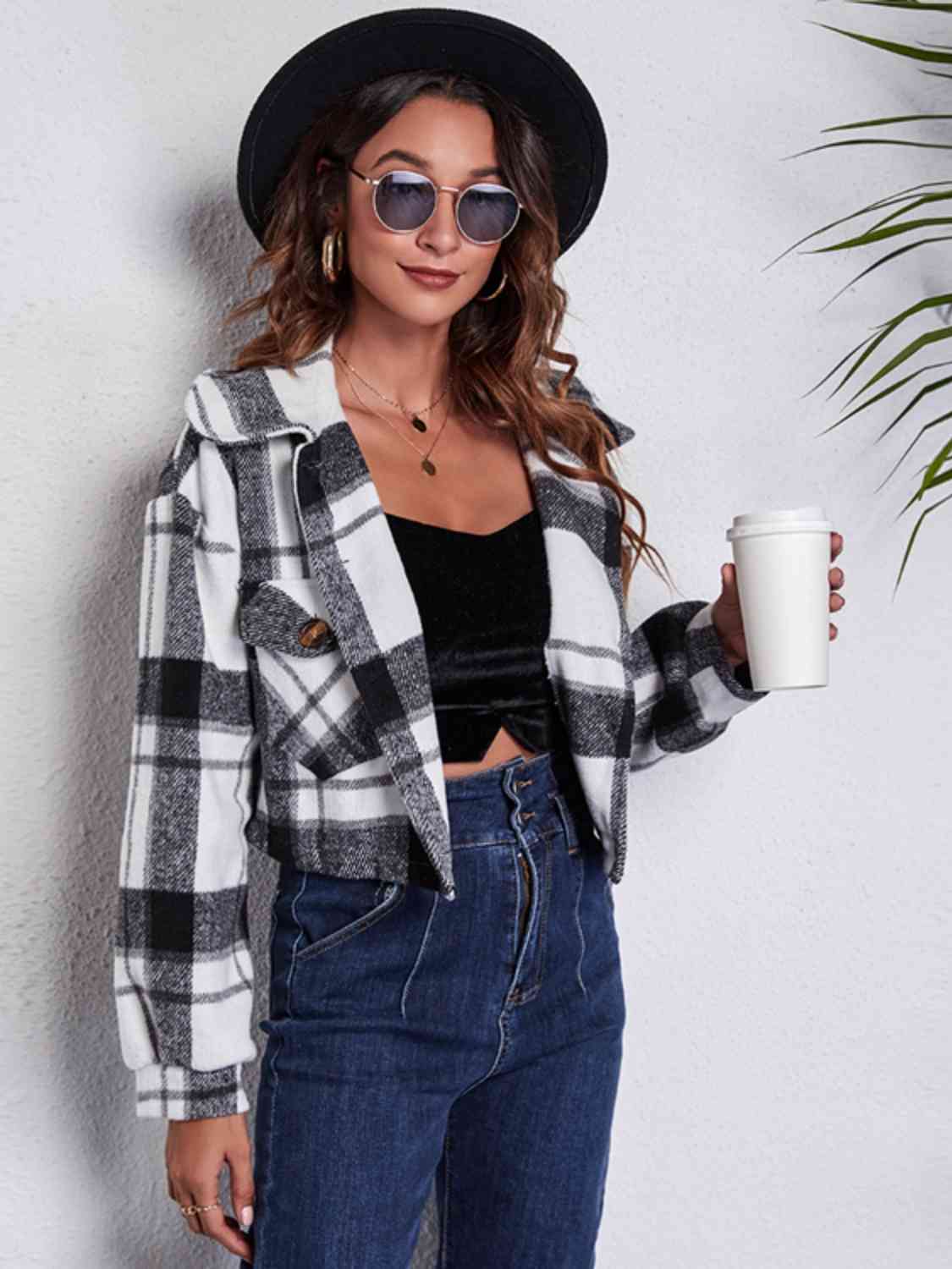 Plaid Button Front Jacket with Pockets BLUE ZONE PLANET