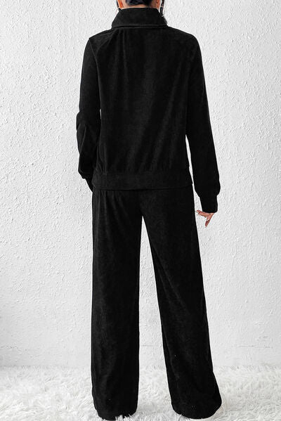 Ribbed Long Sleeve Top and Pants Set Trendsi