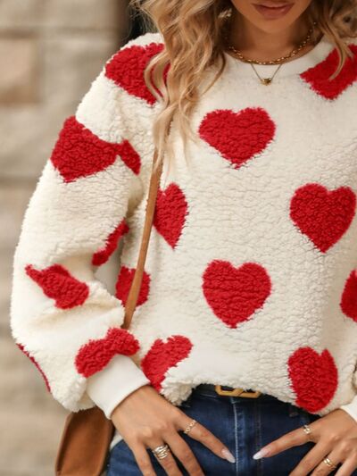 Blue Zone Planet | Fuzzy Heart Dropped Shoulder Sweatshirt BLUE ZONE PLANET