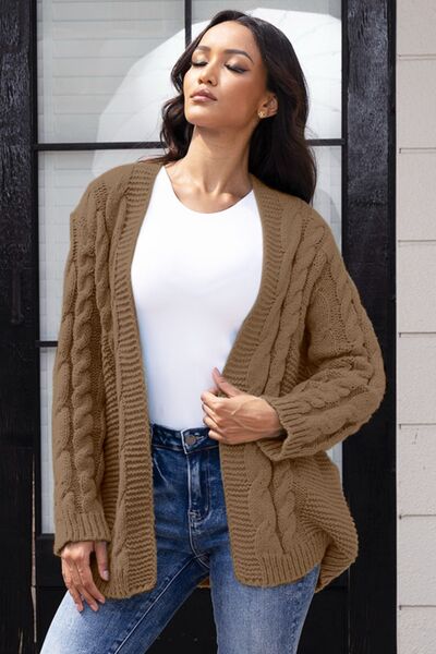 Open Front Cable-Knit Cardigan BLUE ZONE PLANET