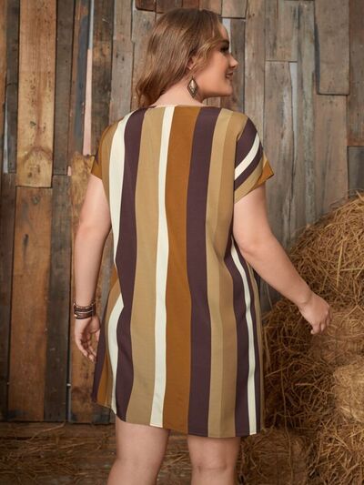 Blue Zone Planet | Plus Size Striped Short Sleeve Mini Dress BLUE ZONE PLANET