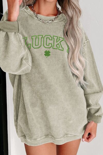 Blue Zone Planet | LUCKY Round Neck Dropped Shoulder Sweatshirt BLUE ZONE PLANET