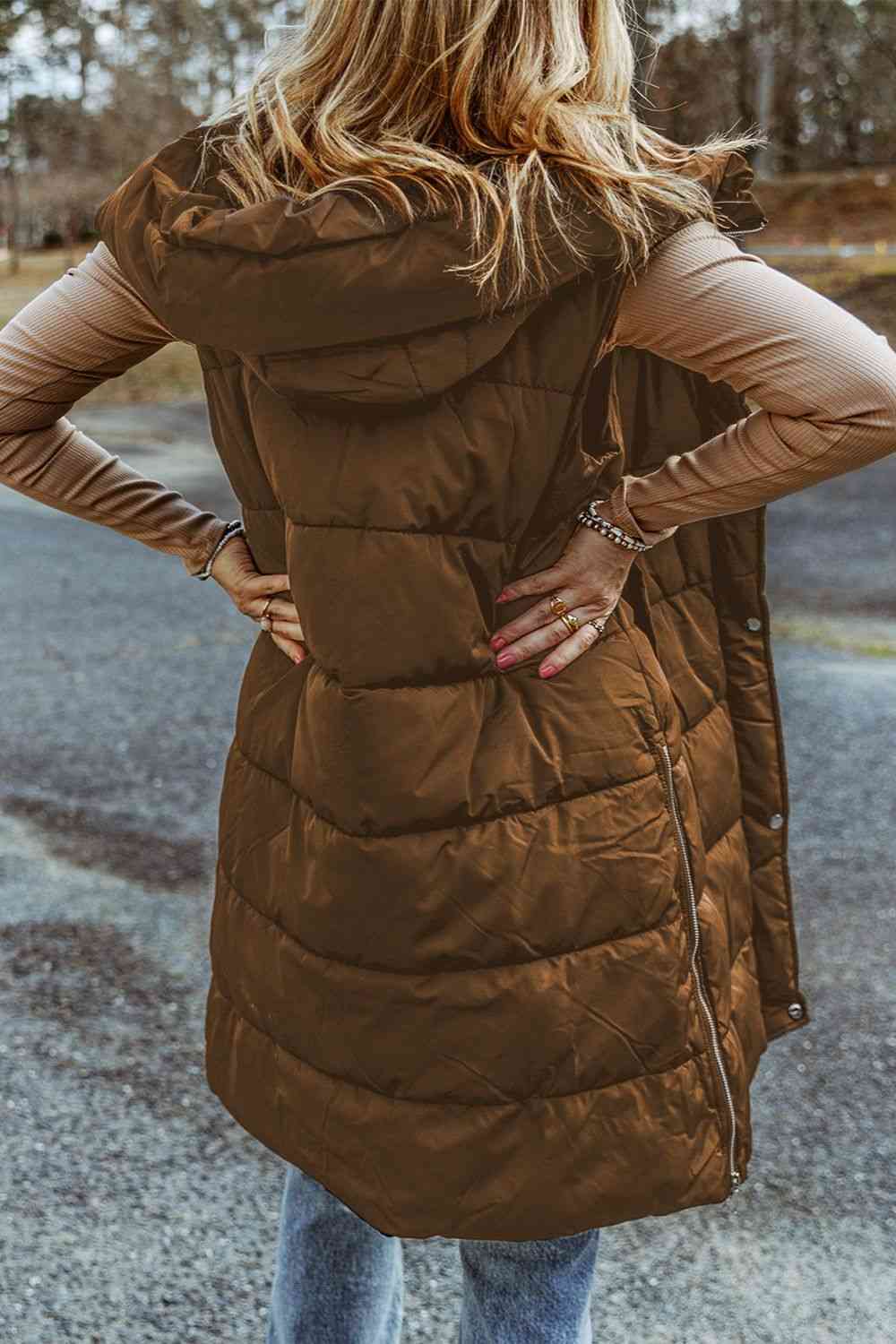 Longline Hooded Sleeveless Puffer Vest BLUE ZONE PLANET