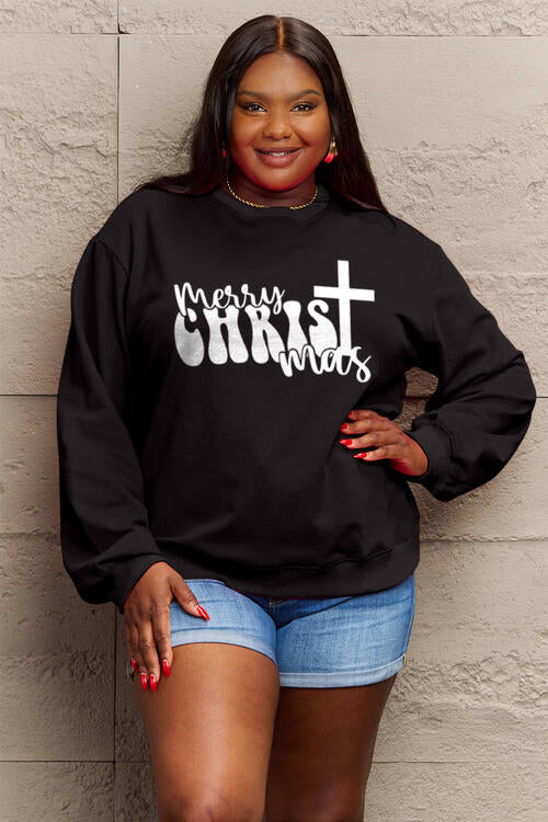 Simply Love Full Size MERRY CHRISTMAS Long Sleeve Sweatshirt BLUE ZONE PLANET