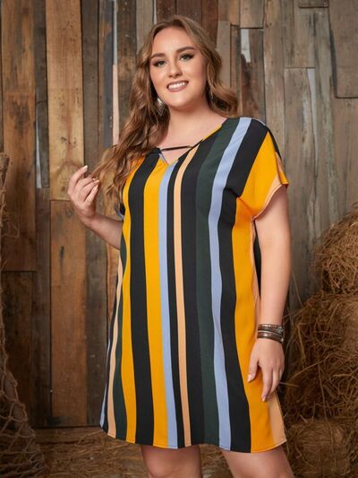 Blue Zone Planet | Plus Size Striped Short Sleeve Mini Dress BLUE ZONE PLANET