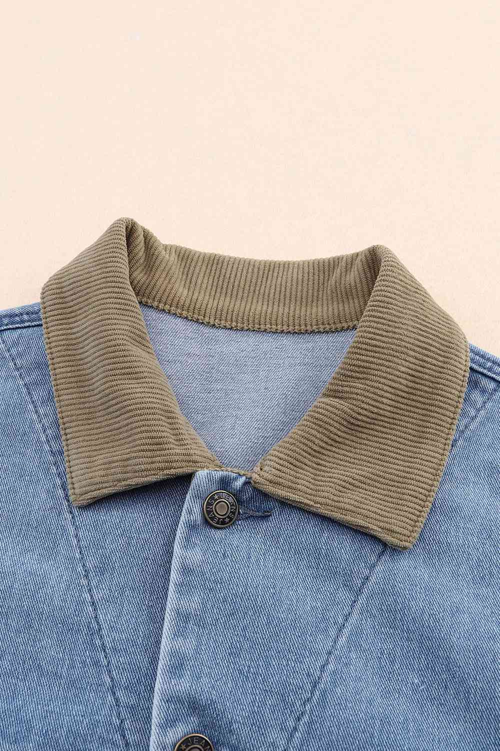 Collared Neck Button Front Denim Jacket BLUE ZONE PLANET