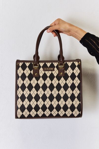 David Jones Argyle Pattern PU Leather Handbag BLUE ZONE PLANET