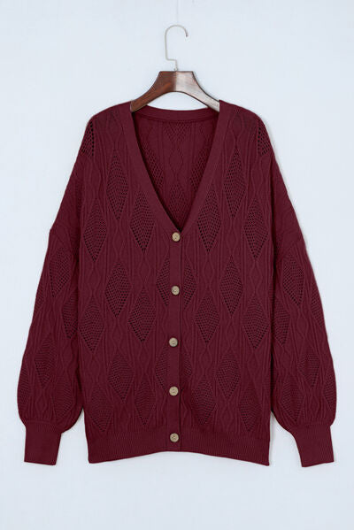 Blue Zone Planet | Plus Size Cable-Knit Button Up Sweater BLUE ZONE PLANET