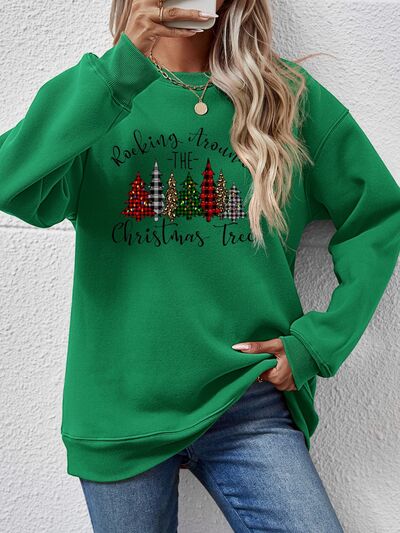 Blue Zone Planet | Christmas Tree Graphic Round Neck Sweatshirt BLUE ZONE PLANET