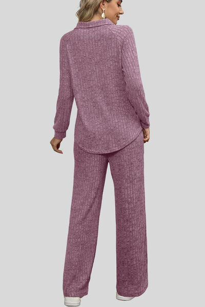 Blue Zone Planet | Ribbed Long Sleeve Top and Pocketed Pants Set BLUE ZONE PLANET