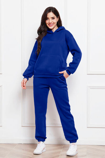 Blue Zone Planet | Drop Shoulder Long Sleeve Hoodie and Pants Set BLUE ZONE PLANET