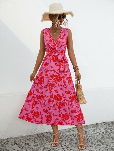 Blue Zone Planet | Tied Printed Surplice Tiered Dress BLUE ZONE PLANET