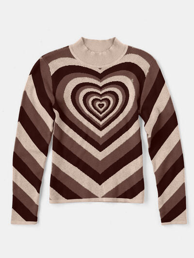 Blue Zone Planet | Heart Mock Neck Long Sleeve Sweater BLUE ZONE PLANET
