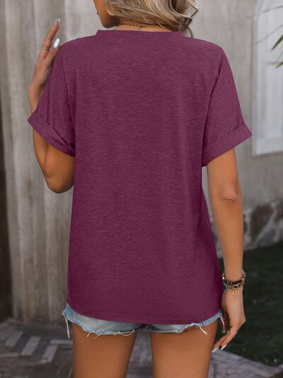Blue Zone Planet | Notched Buttoned Short Sleeve T-Shirt BLUE ZONE PLANET
