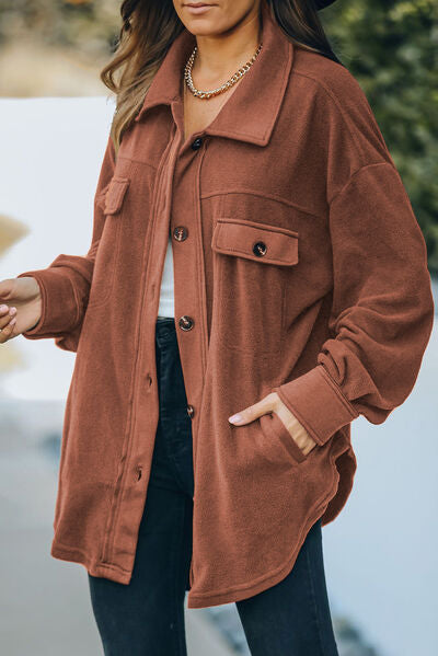 Blue Zone Planet | Button Up Collared Neck Long Sleeve Jacket BLUE ZONE PLANET