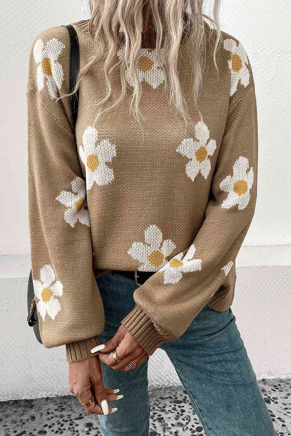 Floral Dropped Shoulder Sweater BLUE ZONE PLANET