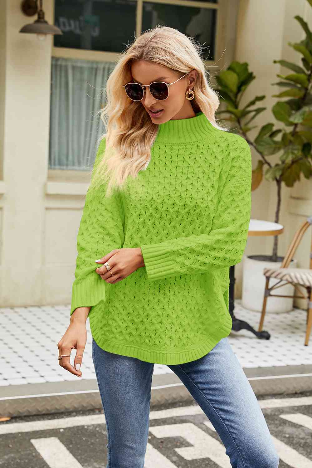 Slit Long Sleeve Mock Neck Sweater BLUE ZONE PLANET