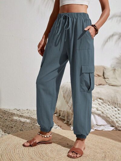 Drawstring Joggers with Cargo Pockets Trendsi