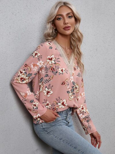 Blue Zone Planet | Printed V-Neck Long Sleeve Blouse BLUE ZONE PLANET