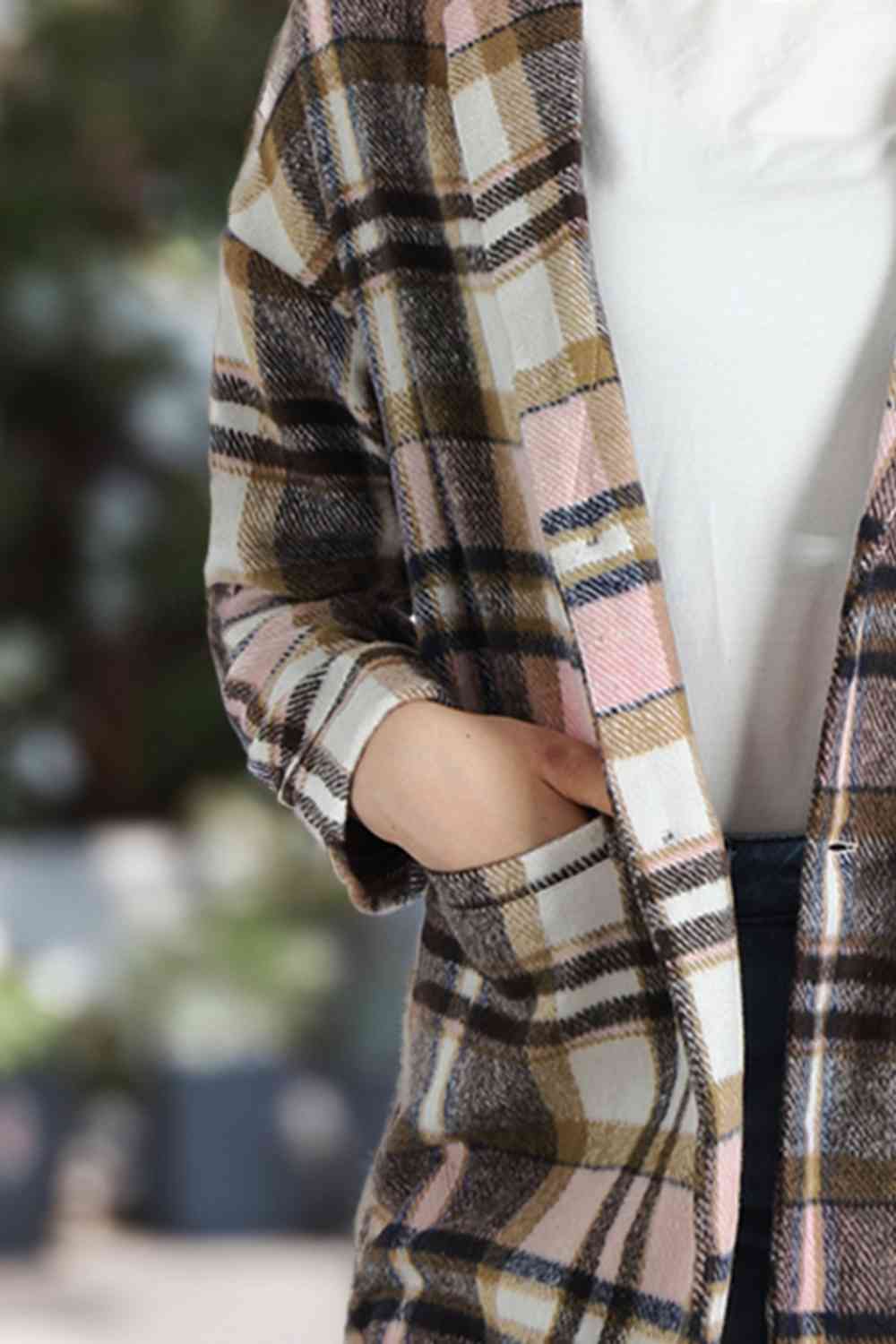 Plaid Longline Jacket with Pockets BLUE ZONE PLANET