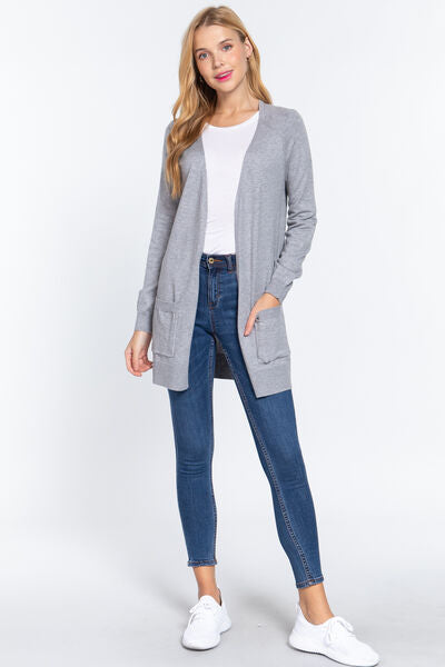 ACTIVE BASIC Open Front Long Sleeve Cardigan BLUE ZONE PLANET
