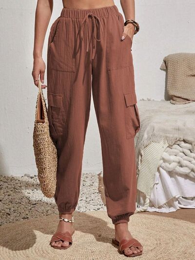 Drawstring Joggers with Cargo Pockets Trendsi