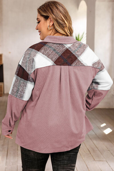 Blue Zone Planet | Plus Size Plaid Snap Down Jacket with Pockets BLUE ZONE PLANET