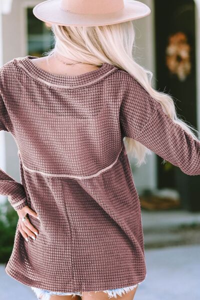 Blue Zone Planet | V-Neck Dropped Shoulder Long Sleeve T-Shirt BLUE ZONE PLANET