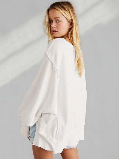 Slit Round Neck Dropped Shoulder T-Shirt Trendsi