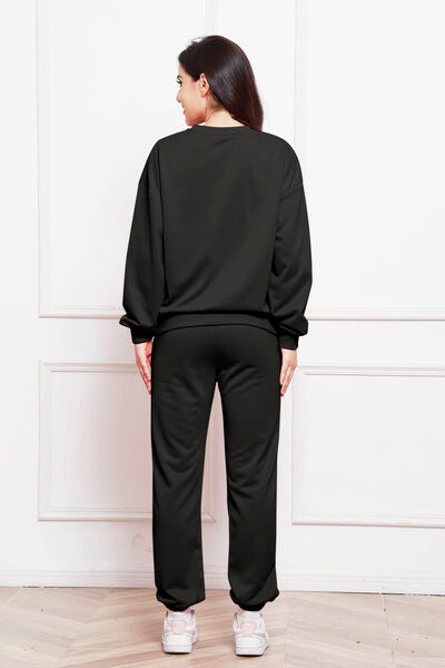 Blue Zone Planet | Round Neck Long Sleeve Sweatshirt and Pants Set BLUE ZONE PLANET
