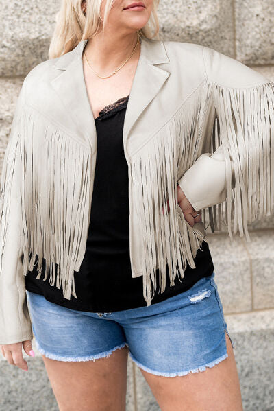 Plus Size Fringe Open Front Jacket Trendsi