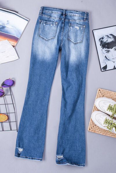 Sequin Bow Distressed Bootcut Jeans Trendsi