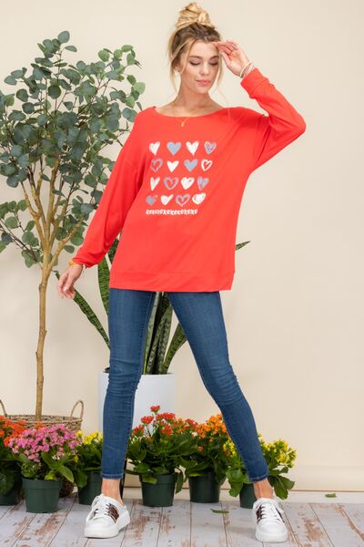 Blue Zone Planet | Celeste Full Size Heart Graphic Long Sleeve T-Shirt BLUE ZONE PLANET