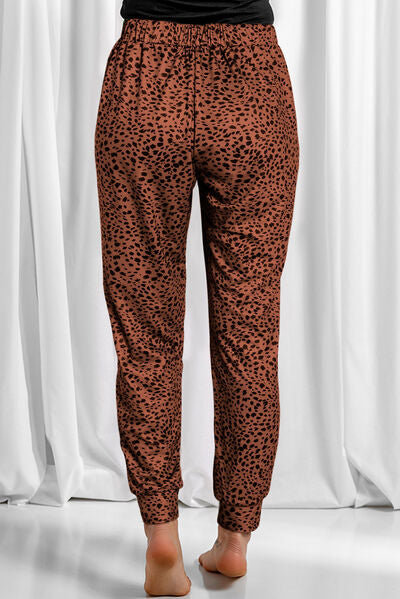 Blue Zone Planet | Full Size Leopard Drawstring Pocketed Pants BLUE ZONE PLANET