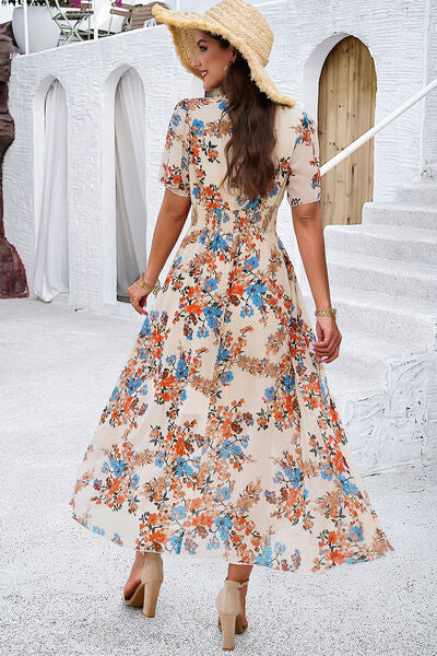 Blue Zone Planet | Smocked Floral V-Neck Short Sleeve Dress BLUE ZONE PLANET