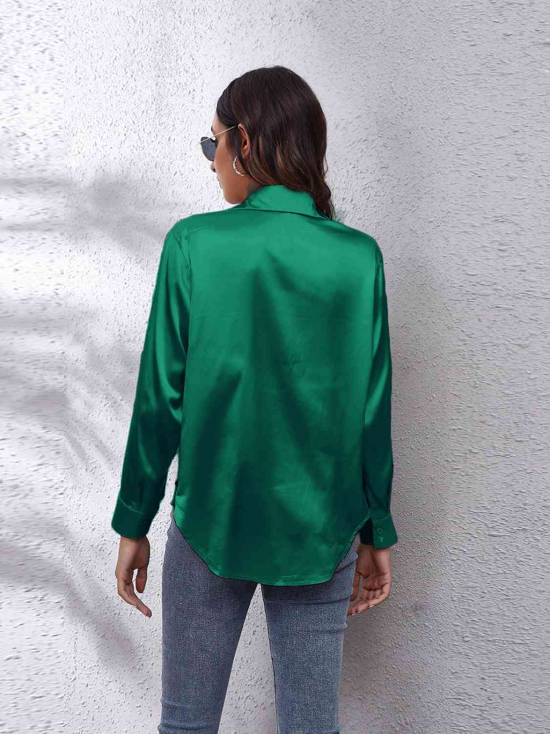 Collared Neck Buttoned Long Sleeve Shirt BLUE ZONE PLANET