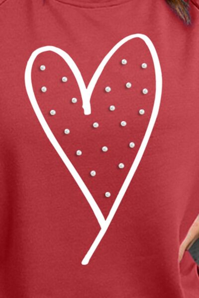 Blue Zone Planet | Heart Pearl Detail Round Neck Sweatshirt BLUE ZONE PLANET
