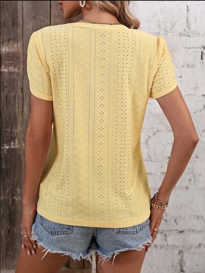 Blue Zone Planet | Eyelet V-Neck Petal Sleeve T-Shirt BLUE ZONE PLANET