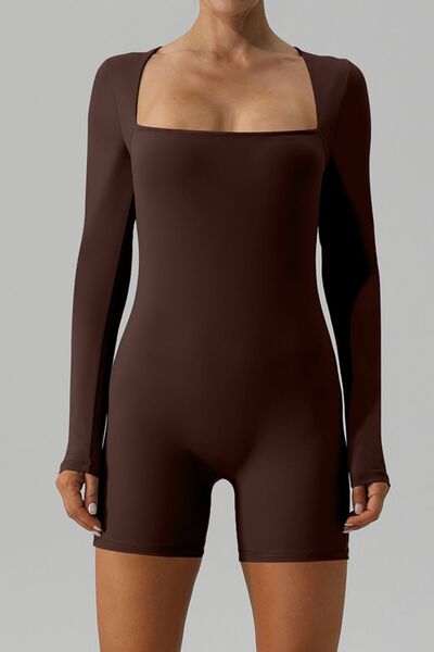 Blue Zone Planet | Square Neck Long Sleeve Active Romper BLUE ZONE PLANET