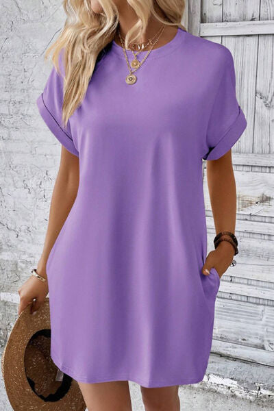 Blue Zone Planet | Pocketed Round Neck Short Sleeve Dress BLUE ZONE PLANET