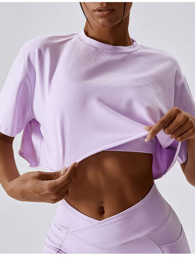 Cropped Round Neck Short Sleeve Active Top Trendsi