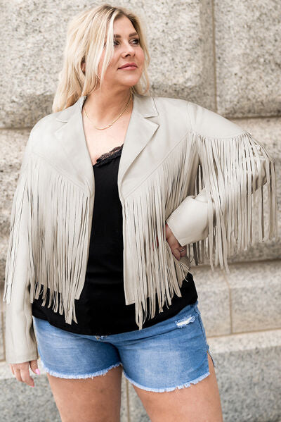 Plus Size Fringe Open Front Jacket Trendsi