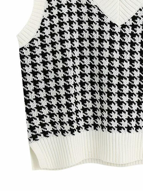 Houndstooth V-Neck Sweater Vet BLUE ZONE PLANET