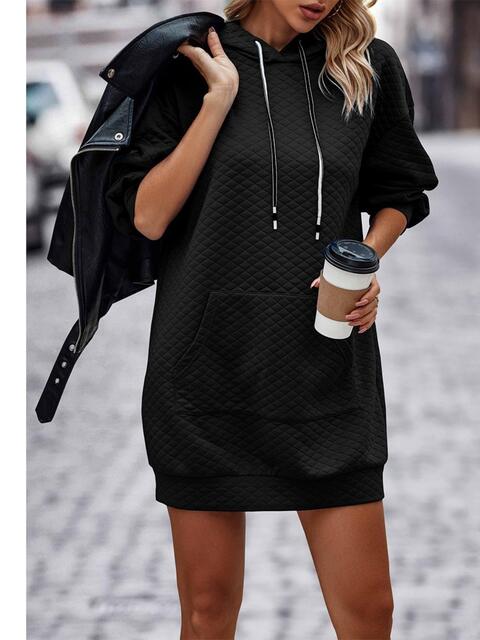Textured Drawstring Tunic Hoodie BLUE ZONE PLANET
