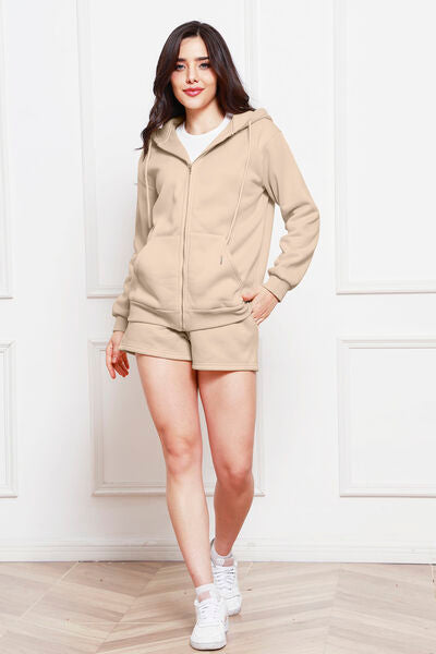 Blue Zone Planet | Zip Up Drawstring Hoodie and Shorts Set BLUE ZONE PLANET