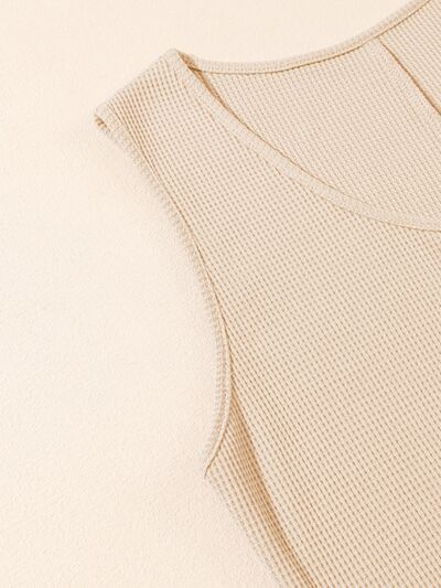 Waffle-Knit Half Button Sleeveless Romper with Pockets Trendsi