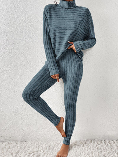 Blue Zone Planet |  Ribbed Turtleneck Top and Pants Set BLUE ZONE PLANET