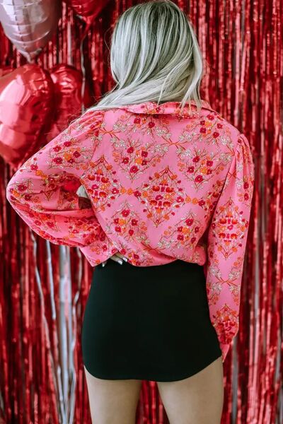Ditsy Floral Collared Neck Shirt Trendsi