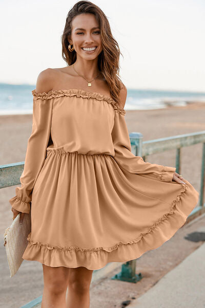 Blue Zone Planet | Frill Off-Shoulder Flounce Sleeve Dress BLUE ZONE PLANET