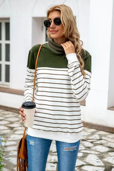 Blue Zone Planet | Striped Contrast Turtleneck Sweater BLUE ZONE PLANET